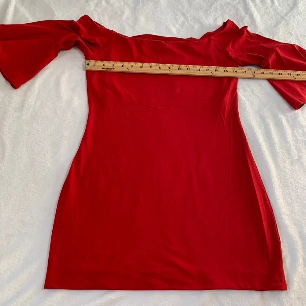 Susana Monaco Tunic Top Womens Red Off Shoulder Bell Sleeve - Picture 7 of 8